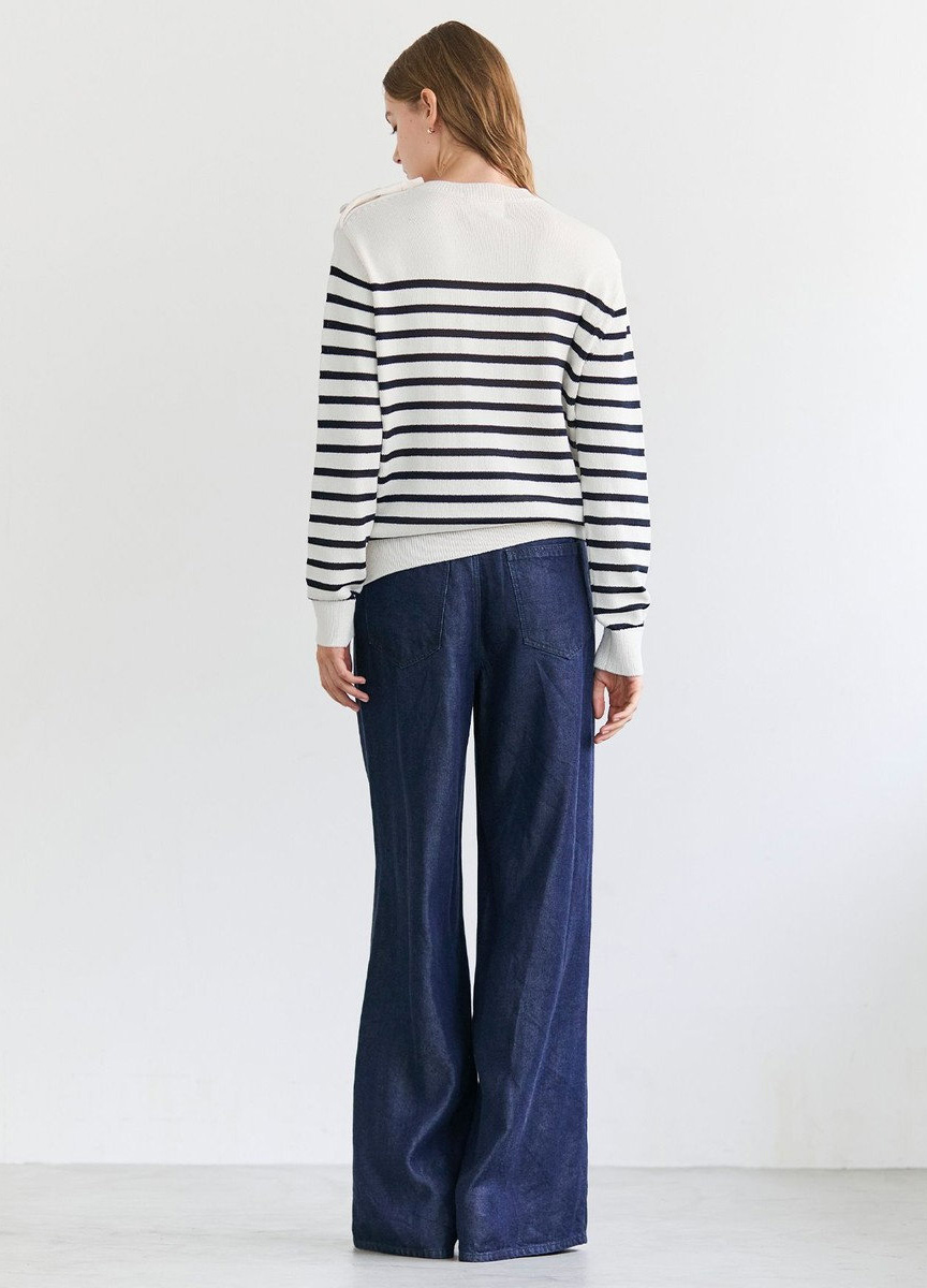 親膚橫條圓領針織衫